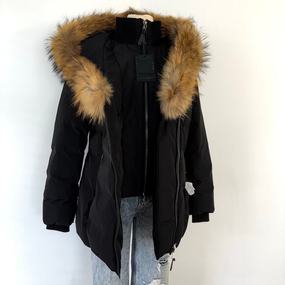 Mackage Adali Down Coat with Natural Signature Fur Collar in Black XL NWT - Picture 2 of 15